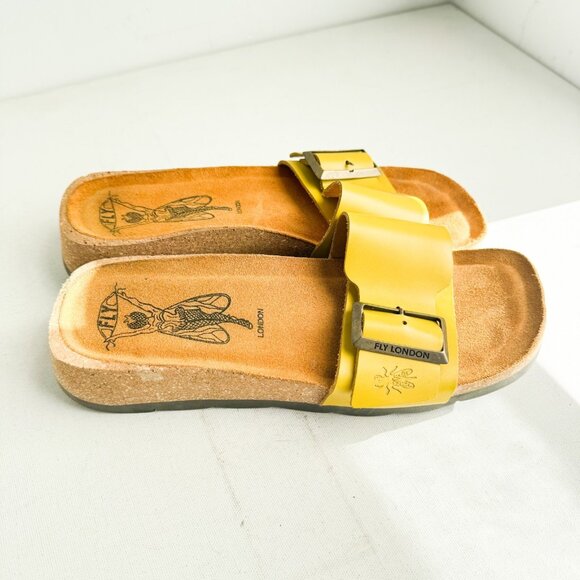Fly London Yellow Leather Comfort Slides 39 - Picture 4 of 10